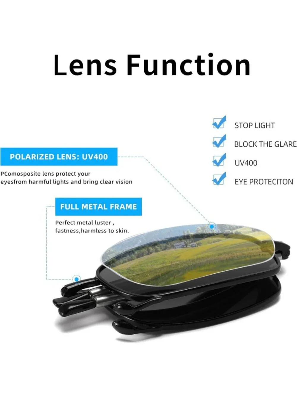 Polarized Folding Sunglasses for Men & Women - UV Blocking, Spring Hinge, Case